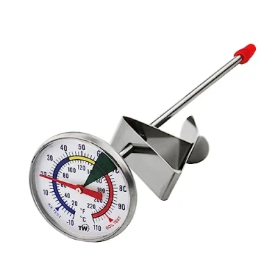 Abbildung von Thermometer Milch für Kaffee mit 175 mm Edelstahlsonde Clip Professionelles Barista Milchtemperatur Aufschäumthermometer