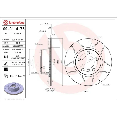 Abbildung von BREMBO Bremsscheibe BMW: 3 Touring, Saloon, 4 Gran Coupe 300mm 22mm 5 innenbelüftet, geschlitzt beschichtet hochgekohlt 09.C114.75 34116792217