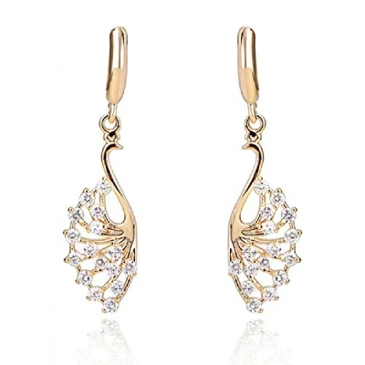 Abbildung von Crystalline Azuria Pfauenhenne Ohrhänger Ohrringe mit Weiß Zirkonia Kristalle 18 kt Vergoldet für Damen