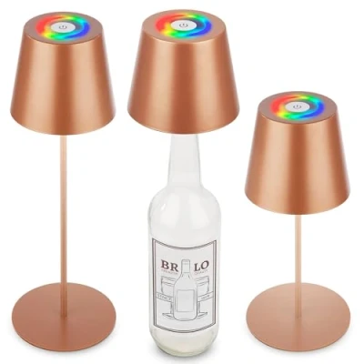 Abbildung von BRILONER 3 in 1 RGBW LED Tischlampe kabellos IP44 mit Touch, dimmbar, Akku &amp; Lichtquelle tauschbar, Nachttischlampe, Leselampe, Campinglampe, Tischleuchte, Lampe, 36x12 cm, Bronzefarbig