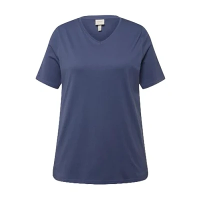 Abbildung von Ulla Popken Femme Grandes Tailles V, Coton BIO, Manches Courtes Tshirt basic, Damen, Größe: 50/52, Ink blue