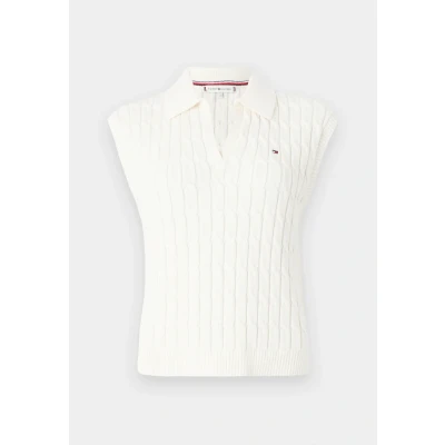 Abbildung von Tommy Hilfiger Cable OPEN Poloshirt, Damen, Größe: XXL, Ivory silk