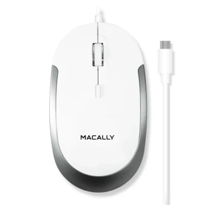 Abbildung von Macally kabelgebundene USB C Maus für Mac &amp; Windows, 3 Tasten und Scrollrad, Typ Maus, komfortables beidhändiges Design, kompakte mit optischem Sensor DPI Schalter,