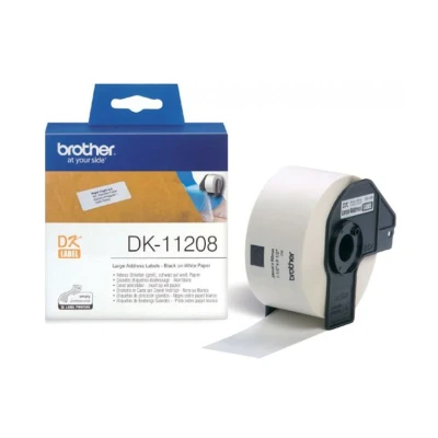 Abbildung von Brother dk 11208 schwarz auf weiß adressetiketten 38x90mm thermodirekt 1 rolle DK11208