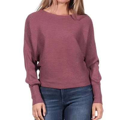 Abbildung von ONLY Damen Kurzer Strickpullover Knitted Basic Stretch Sweater Langarm Shirt U Boot ONLADALINE, Farben:Rot, Größe:M