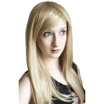 Abbildung von Prettyland Damen C025 lange Perücke 60cm voluminös Party Glatt Mittellang hell Bold Sand Blond Wig