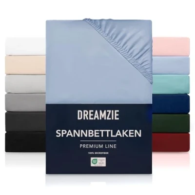 Abbildung von Dreamzie Spannbetttlaken 180x200 cm Hoher Steg bis 33 100% Mikrofaser Blau Schadstoffgeprüft (Oeko TEX), Bettlaken mit Gummizug