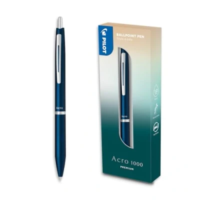 Abbildung von PILOT Acro 1000 Premium Kugelschreiber in Navy Blue Geschenkbox Ultra weiche Tinte für unvergleichliches Schreiben Nachfüllbarer Druckkugelschreiber Schreibfarbe Schwarz Mittlere Spitze