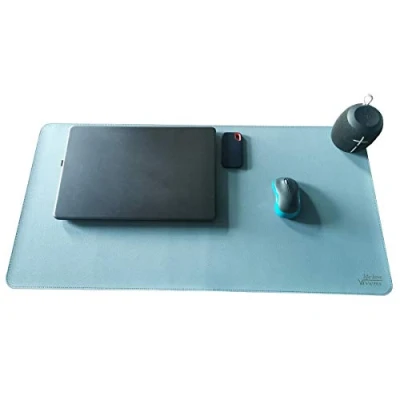 Abbildung von VIVENS PU Leder Multifunktionales Schreibtischunterlage, 80 x 40 cm Mauspad, Laptop Tischunterlage, doppelseitiges, rutschfestes, wasserdichtes Schreibtisch Schreibpad für Büro und Zuhause (Blau)