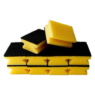 Abbildung von Sonty 10 Stück Topfreiniger Premium, Spülschwamm für hartnäckigen Schmutz, Schwamm mit Schleifmittel, 9 x 7 4 cm schwarz/gelb (gelb)