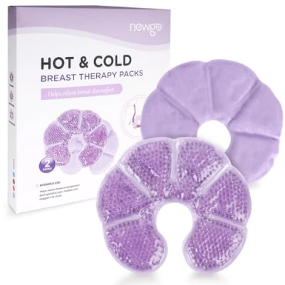 Abbildung von NEWGO 3 in 1 Groß Kühlpads Brust Stillen, 2 Stück Still Kompressen &amp; Wärmekissen für die Brust, Brusttherapie, Weicher Stoff Zurück Fleece(Lila) 20cm X 17cm
