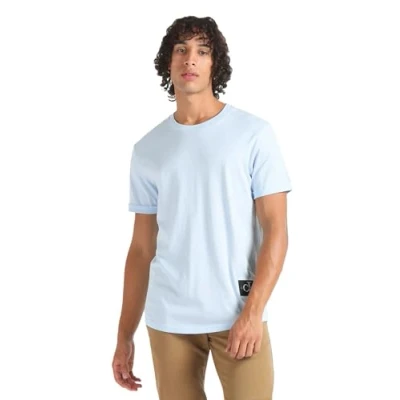 Abbildung von Calvin Klein Jeans Herren T Shirt Kurzarm Badge Turn Up Sleeve Rundhalsausschnitt, Blau (Keepsake Blue), XXS