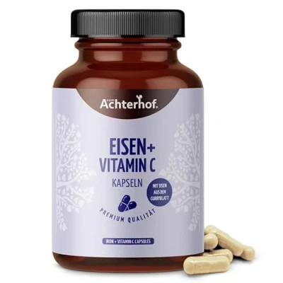 Abbildung von Eisen Kapseln 180 Stück aus Curryblatt Extrakt Vitamin C der Hagebutte 100% vegan vom Achterhof