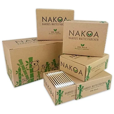 Abbildung von NAKOA Wattestäbchen aus Bambus und Baumwolle, 4er Pack (800 Stück) nachhaltig &amp; umweltfreundlich