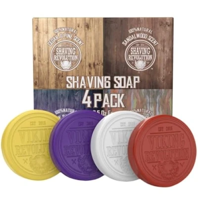 Abbildung von Viking Revolution Rasierseife Herren Rasier Seife zur Verwendung mit Rasierpinsel &amp; Schale für eine Sanfte Nassrasur, Shaving Soap, Set 4er Packung, je 70 g