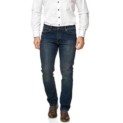 Abbildung von BARBONS Herren Jeans Regular Fit Stretch Hochwertige Straight Hose Business Anzug Freizeit 01 Navy 32W / 32L