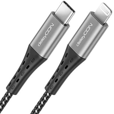 Abbildung von deleyCON 0,5m USB C auf Lightning 8 Pin Nylon Ladekabel Datenkabel Ultra Schnellladen MFi Zertifiziert für Apple iPhone 14 13 12 11 Pro Max Mini Metallstecker Power Delivery