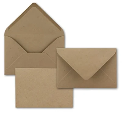 Abbildung von Briefumschläge aus Kraftpapier Braun 50 Stück DIN B6 Format 125 x 185 mm 120 Gramm pro m² Größer als für dicke Faltkarten Nassklebung ideal Weihnachten und Einladungen