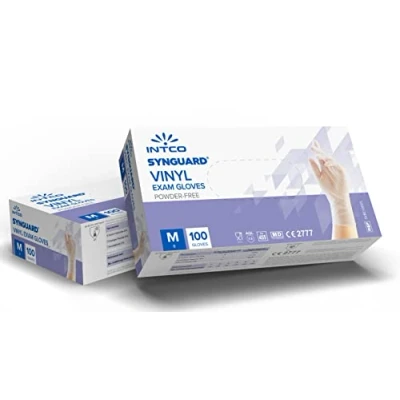 Abbildung von 100 Stück Vinyl Handschuhe, M, puderfrei, latexfrei, hypoallergen, CE zertifiziert, transparent, entspricht EN455 und EN374 für medizinische Einweghandschuhe (M).