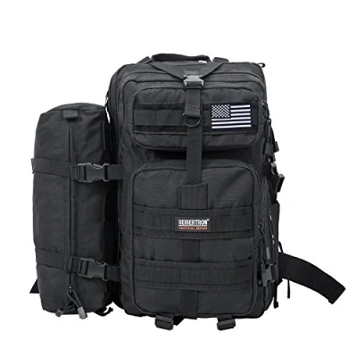 Abbildung von Seibertron Falcon Taktischer Militärischer Rucksack Kompakt Angriff für Wandern Reisen Trekking Tasche Tactical Bag Assault Backpack Military Camping Pack Outdoor Daypacks 37L+1 Schwarz