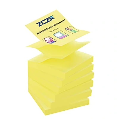 Abbildung von ZCZN Z Notes, 6 Blöcke Selbstklebende Notizen, Klebezettel Von 76 x mm, 80 Blatt pro Block Notizen 480 Gelb