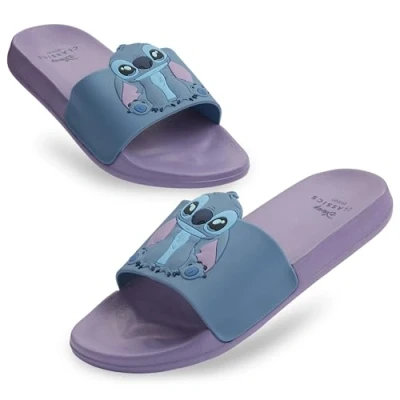 Abbildung von Disney Zehentrenner Badelatschen Kinder mit 3D Desig, Schlappen für Strand, Schwimmbad Geschenke Mädchen (Lila/Blau Stitch, 28 29 EU)