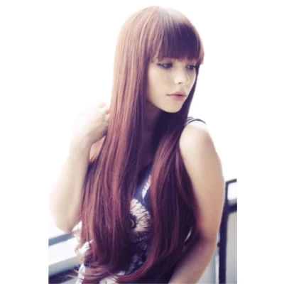 Abbildung von Prettyland C865 Langhaar Perücke Braun 75cm Lang Glatt Viel Volumen Gerader Pony Wig