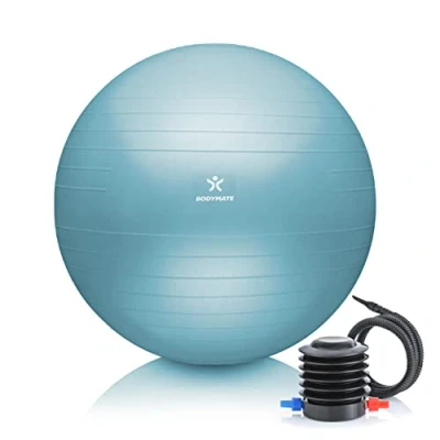 Abbildung von BODYMATE Gymnastikball Sitzball Trainingsball mit GRATIS E Book inkl. Luft Pumpe, Ball für Fitness, Yoga, Gymnastik, Core Training, starken Rücken als Büro Stuhl ICY Blue 65cm