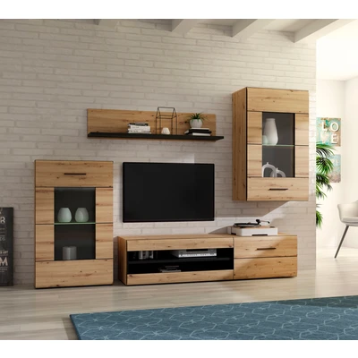 Abbildung von Forte Grigor Wohnwand mit 4 Türen, Holzwerkstoff, Old Wood Wintage Betonoptik Dunkelgrau, B x H T: 290 192,3 41 cm