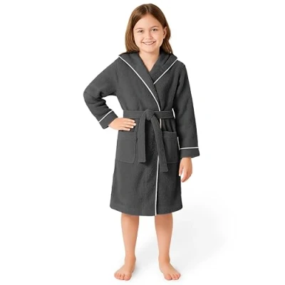 Abbildung von LAYNENBURG Premium Bademantel Kinder &amp; Teenager mit Kapuze 100% Baumwolle OEKO TEX Standard 100 flauschiges Frottee Größe (134/140, Anthrazit)