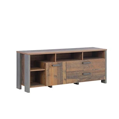 Abbildung von FORTE Clif TV Unterschrank mit 1 Tür und 2 Schubladen, Holzwerkstoff, Old Wood Vintage/ Betonoptik Dunkelgrau, 161 x 63,9 41,6 cm