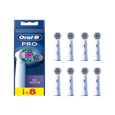 Abbildung von Oral B Pro 3D White Elektrische Zahnbürstenköpfe, X förmige Borsten und Einzigartiger Polierbecher für Zahnaufhellung zum Entfernen von Oberflächenflecken, 8 Stück Weiß