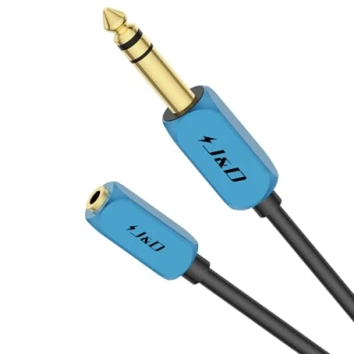 Abbildung von J&amp;D 1/4 Zoll auf 3,5 mm Kopfhöreradapter, 1/8 TRS Buchse 6,35 Stecker Stereo Audio Verlängerungskabel mit strapazierfähiger Kupferhülle, 1,8 Meter