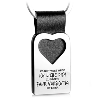 Abbildung von FABACH Herz Schlüsselanhänger mit Gravur aus Leder Auto Fahr vorsichtig Glücksbringer Anhänger für Ihren Lieblingsmensch Es gibt viele Wege ich liebe dich zu sagen: ist einer