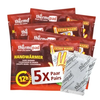 Abbildung von THERMOPAD Handwärmer DAS ORIGINAL: 5 Paar Wärmepads für 12 Stunden Wärme I Sofort einsatzbereite Taschenwärmer Extra warmes Heatpad ideal Outdoor Aktivitäten &amp; Handschuhe Hand Wärmekissen