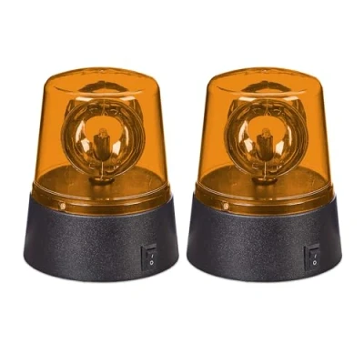 Abbildung von Relaxdays Rundumleuchte, 2er Set, drehender Reflektor, Geburtstag, batteriebetrieben, LED Partylicht, orange/schwarz