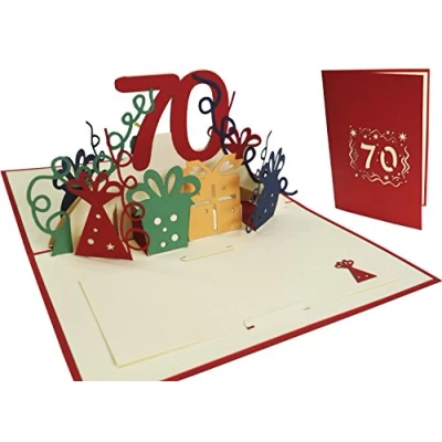 Abbildung von LINPOPUP® 3D Pop Up Karte 70 Geburtstag, Geburtstagskarte mit Umschlag, Happy Birthday Gutscheinkarte zum Geschenk für Freundin, Frau, Zahl rot N24