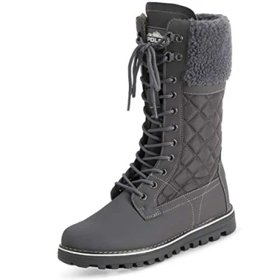 Abbildung von Polar Damen Kunstpelz Warm Thermal Wasserdicht Draussen Gehen Schnee Winter Gummisohle Wadenstiefel Grau/Grau Lammfell UK9/EU42 YC0602