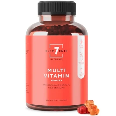 Abbildung von Multivitamin Gummies Fruchtgummis mit Vitamin A B6 C D E Biotin Niacin Folat Immunsystem Multi Vitamingums Frucht Gummi Bärchen Vitamingummibärchen Gummibärchen ohne Zusätze Gum Vitamingummi