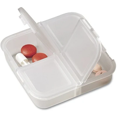 Abbildung von Praktische Pillendose aus Kunststoff für Medikamente, Tabletten und Pillen in halbtransparenter Optik mit 4 Fächern von notrash2003