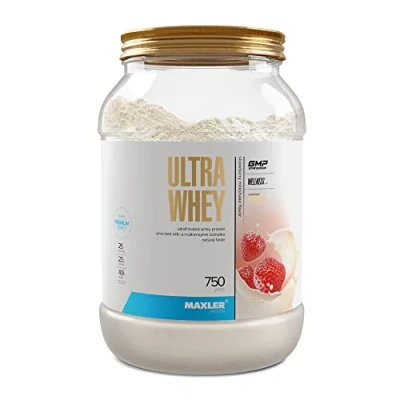 Abbildung von Maxler Ultra Whey Protein 23 g pro Portion Reines Pulver Molkenprotein Konzentrat, Isolat, Hydrolysat Mit BCAA Erdbeer Milchshake 750g