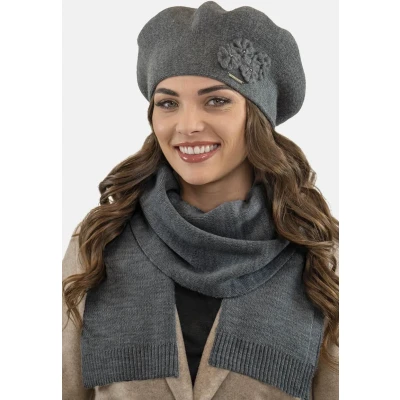 Abbildung von VIVISENCE Baskenmütze Damen Elegant Blume Warm Herbst Winter Accessoire 7006, Dunkelgrau,Einheitsgröße