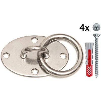 Abbildung von eaglefit Wand &amp; Deckenhalterung aus Edelstahl bis 160 kg belastbar Halterung für Sling Trainer, Boxsack, Hängematte, Schaukel, Hängesitz, Hängesessel Deckenhaken inkl. Schrauben Dübel (oval)