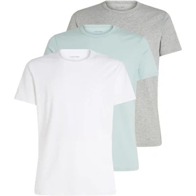 Abbildung von Calvin Klein Herren 3er Pack T Shirts Kurzarm Crew Neck Basic, Mehrfarbig (White, Grey Heather, Sterling Blue), XL