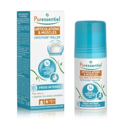 Abbildung von Puressentiel Cryo Pure Roll on mit 14 ätherischen Ölen Hilft zu entspannen und beruhigt empfindliche Zonen Sofortiger Kälteeffekt 75 ml