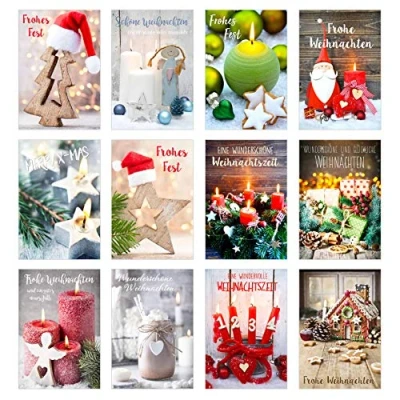Abbildung von Edition Seidel Set 12 exklusive Premium Weihnachtskarten mit Umschlag. Doppelkarten/Klappkarten Briefumschlag. Weihnachten Karte Postkarte Weihnachtspostkarte