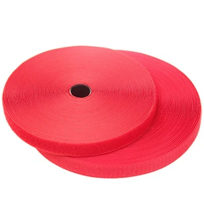 Abbildung von TUKA 25m x 20mm Klettband zum aufnähen, Rückseite Nicht selbstklebend, 25 meter Flausch &amp; Hakenband, breit Klettverschluss, Extra Stark Haftkraft Haken, Rot TKB5004 red