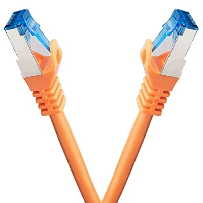 Abbildung von BIGtec 2 Stück 0,25m CAT.7 Gigabit Patchkabel Netzwerkkabel orange Kupferkabel Patch Ethernt LAN DSL Kabel CAT7 (RJ45, Cat 7, S/FTP PIMF) 25cm