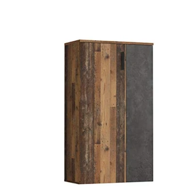 Abbildung von Forte Boots Schuhschrank klein mit 2 Türen, Holzwerkstoff, Old Wood Vintage Dekor + Betonoptik Dunkel, 68.90 x 34.79 120,41 cm