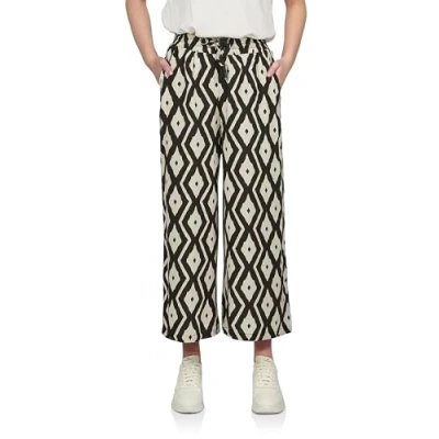 Abbildung von DENIMFY Palazzo Hose Damen Sommer 3/4 Loose Fit DFKate Weites Bein Sommerhose leicht Stoffhose Knöchellang Elastische Taille, Größe:XL, Farben:Black Beige